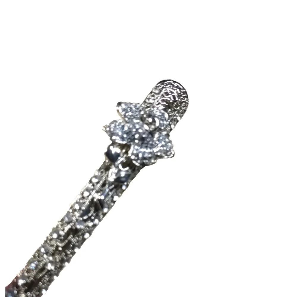 Hair Clip Barrette Silver Tone Rose Rhinestone Elegant Feminine